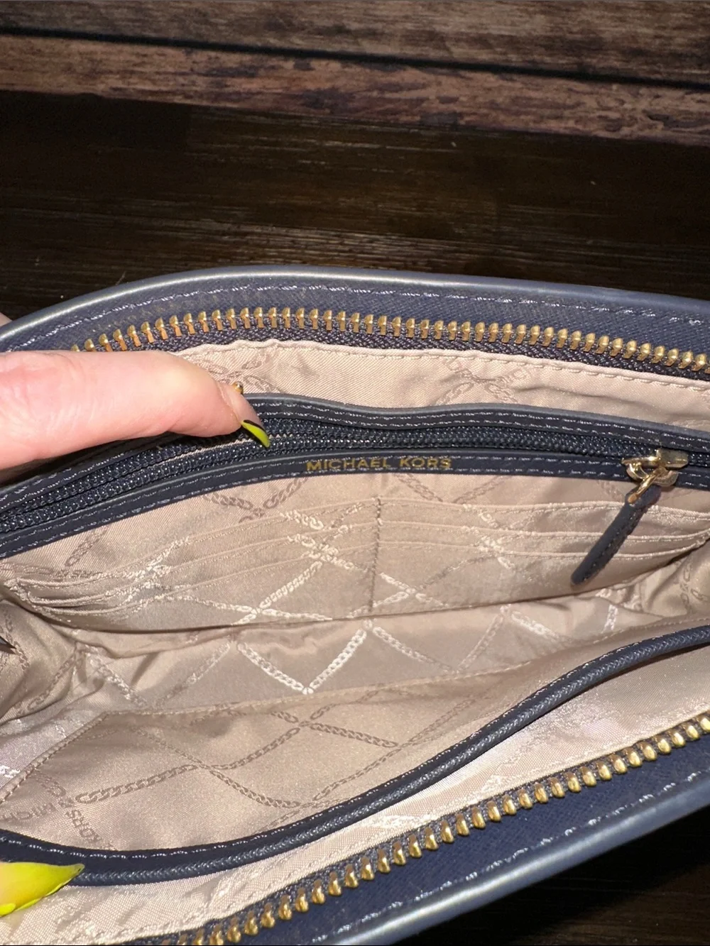 Michael Kors Navy Saffiano Zip-Around Clutch with Gold Logo